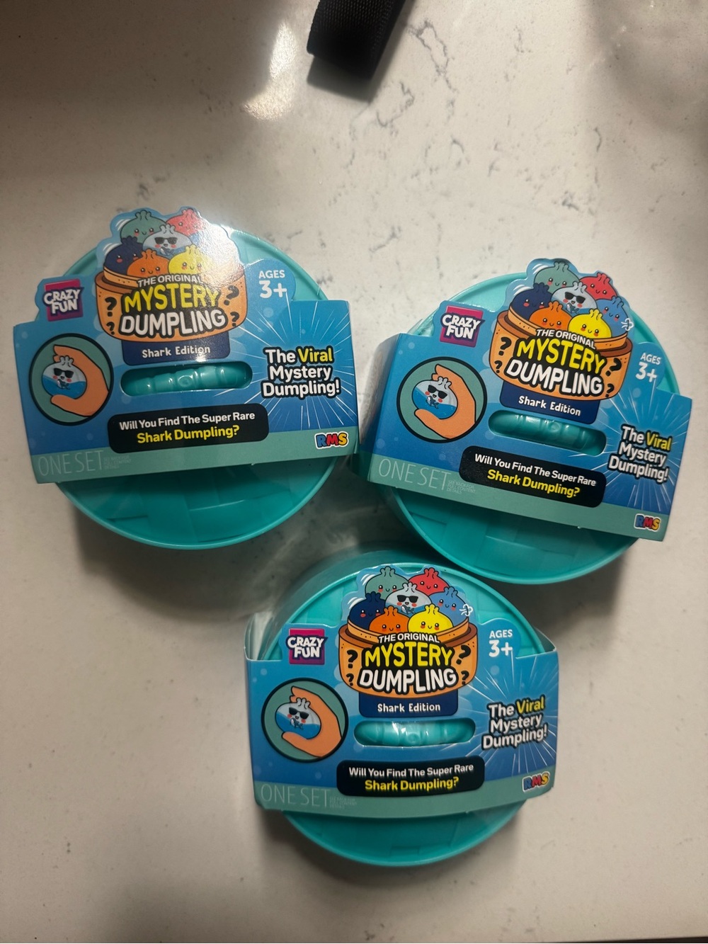 Set of 3 brand new Crazy Fun RMS Squishy Mystery Shark Dumplings